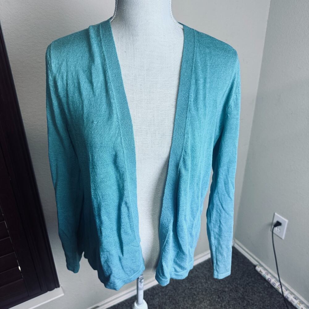 J. Jill Linen Cotton blend Cardigan Sweater Sz S open front teal green